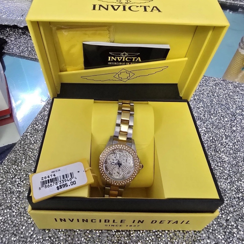 Invicta 28474 Angel Women Quartz Watch Steel Gold 38 mm New w/ Box 895$ Value